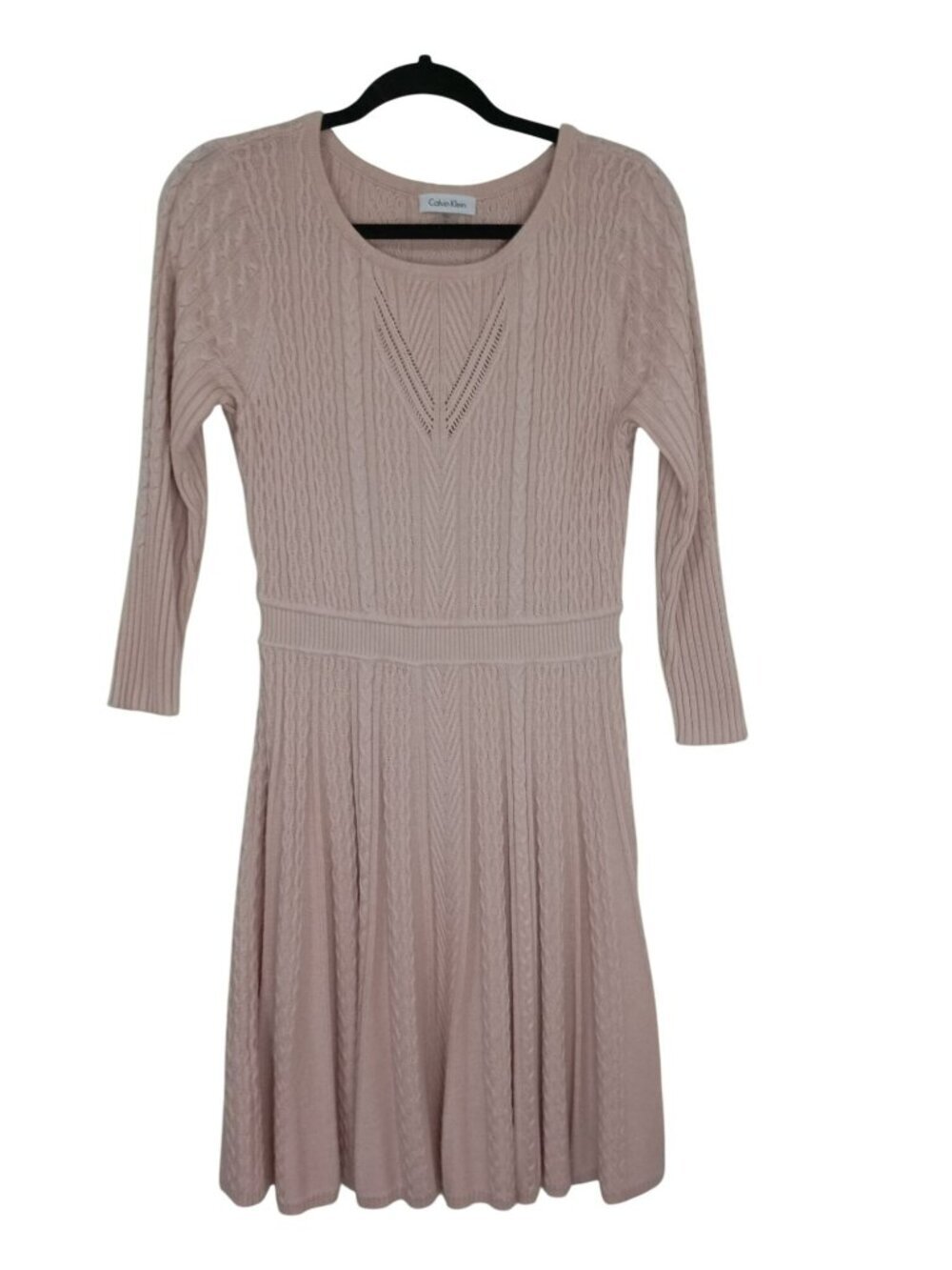 Calvin Klein Pink Cable Knit Sweater Dress Womens M 3/4 Sleeves